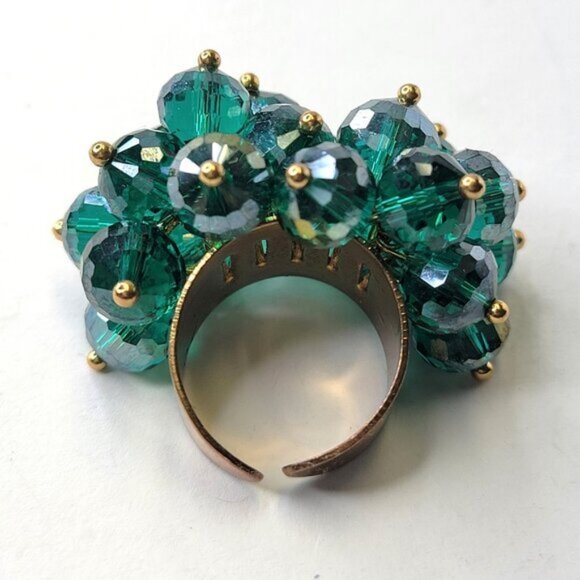 Aqua Green Crystal Cluster Ring,  Adjustable Crystal Ring Statement Crystal Ring - Picture 4 of 9